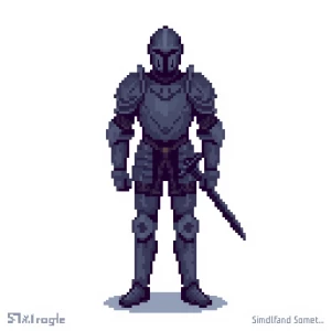 Create a 16-bit pixel art character of a knight standing in a ne...