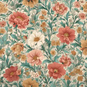 flat printable background paper, boho summer floral pattern with...