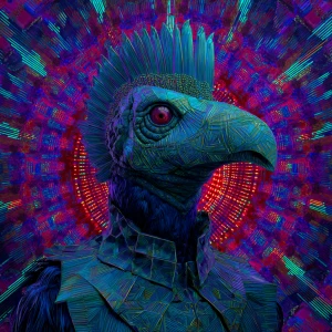 Square grotesque psychedelic horror portrait of a humanoid figur...