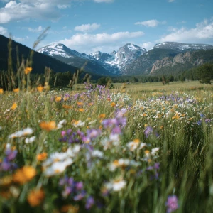 Ultra-cinematic 16:9 wide shot of Rocky Mountain National Park i...