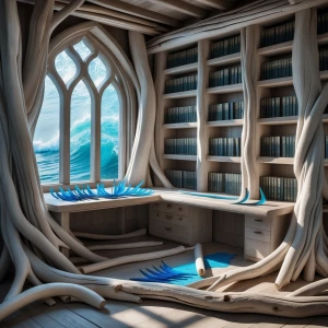 Driftwood-Wrapped Office: A rustic yet enchanted study where tal...