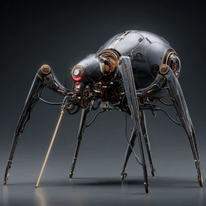 Generate a cybernetic spider droid with a cyberpunk aesthetic, s...