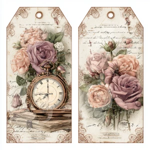 Victorian Mauve Rose Timepiece Tags – 2 Large Tags (Pocket Watch...