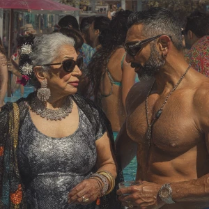 Hyperrealism painting. a gujarati  v mother in law, in her late...