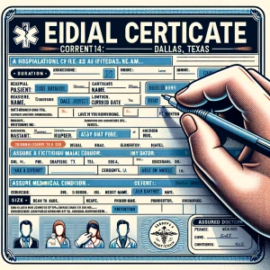 Generate a medical certificate featuring the name and details of...