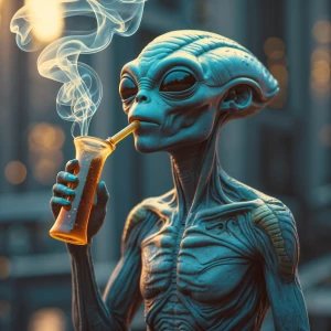 Alien smoking a bong