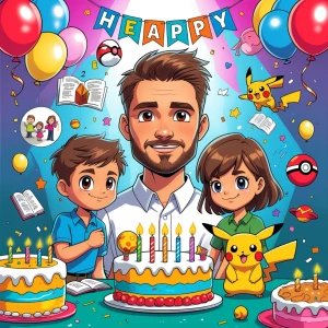 Create a vibrant cartoon-style image for Henry's birthday party...