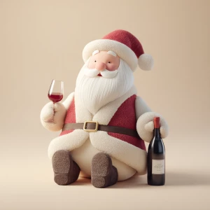 3D figure of santa clause sitting down holding a wine glass in o...