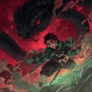 Tanjiro Kamado from Demon Slayer: Kimetsu no Yaiba, drawn in aut...