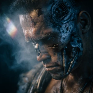 Frankenstein styled as a T-800 Terminator, battle damaged...", u...