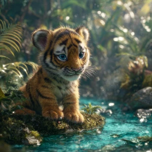 A baby tiger cub named Teddy, soft orange fur with black stripes...