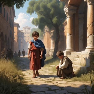 In the year 70, a prince boy is strolling through the streets of...
