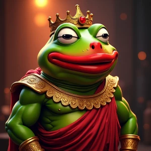 Character Pepe frog with  pumped-up lips of a bright red color i...