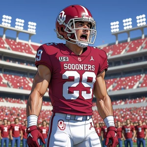 Create a highly detailed cartoon image of a football player wear...