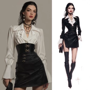 Create an image of a stylish vampire girl  wearing Balenciaga cl...