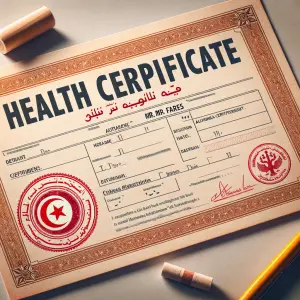 Create a vivid Tunisian medical certificate with an official sta...