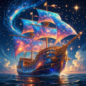 A resplendent celestial galaxy galleon, brimming with cosmic ene...