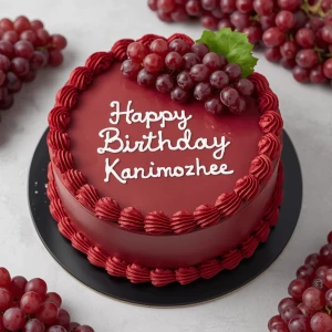 Image features a round, elegantly styled birthday cake with a sm...
