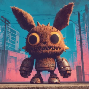 Stylized character  portrait of a mischievous designer toy creat...