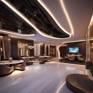 Design a visually captivating futuristic interior concept that c...