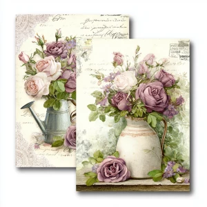 Victorian Mauve Rose Garden Cards – 2 Large Cards (Watering Can...