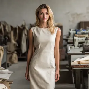 full body photo of a woman wearing a simple elegant dress, outfi...