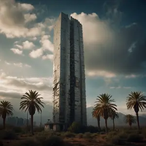 A bible book skyscraper in Los Pollos, Caleblandia