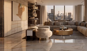 Ultra-realistic photo of a modern 2-room luxury apartment living...