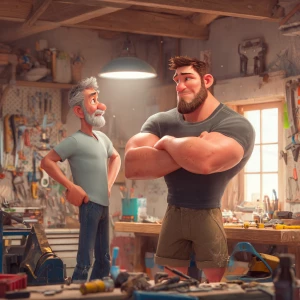 Create a stable diffusion for a handyman, working in a garage, b...