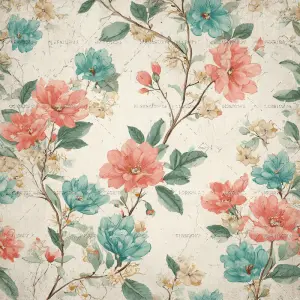 flat 2D background paper design, vintage bohemian floral pattern...