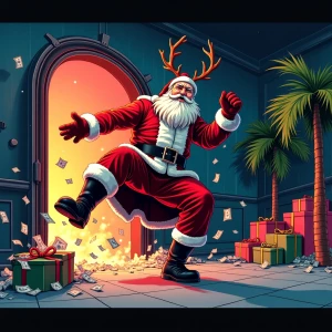 GTA Vice City loading screen panel: Santa in shredded red coat a...