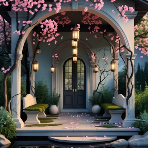 Front Porch — Lantern-Lit Garden Entry
An arched front porch wit...