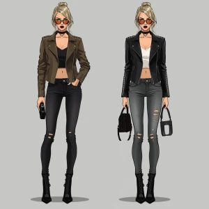 Create a digital illustration of a modern, chic fashion sketch f...