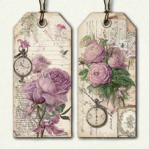 Victorian Mauve Rose Ephemera – 2 Large Tags (Antique Roses)
Pr...