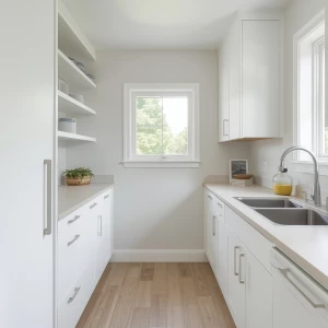 single modern kitchen interior with freshly painted white kitche...