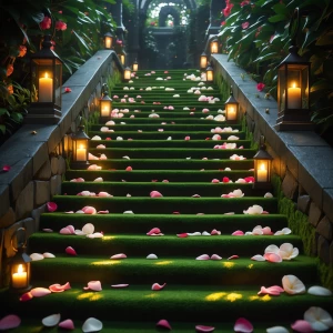 You stand at the entrance of the Velvet Moss stairwell, a stone...