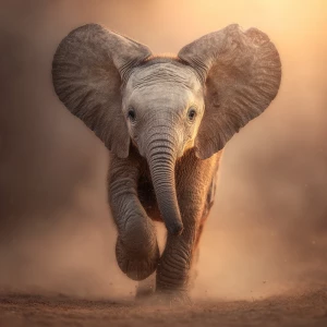 A baby African elephant named Ember, looking toward the camera w...