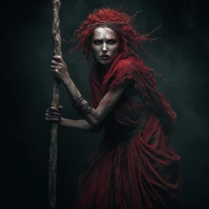 A gnarled redhead priestess female horror from the underworld fu...