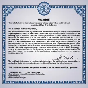 This is to certify that Ms. Aditi has been under my clinical obs...