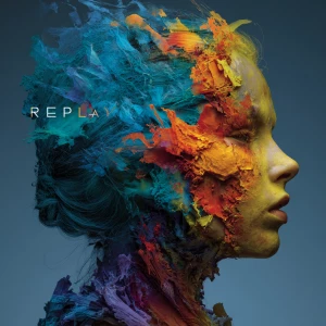 Make an album cover called replay 2025 with lots of different co...