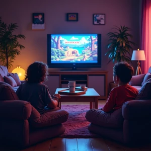 Step into a cozy 1990s living room on a Friday night sleepover w...