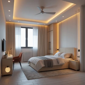 Redesign this empty room into a modern, cozy bedroom. 
Keep the...