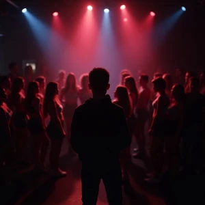 Generate wide-angle shots of an image of a nightclub scene featu...