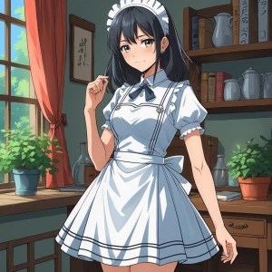 make an anime girl with a maid dress on