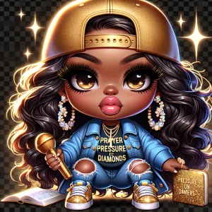 300 DPI, professional-grade. Full-body chibi-style African Ameri...