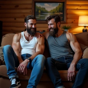 Two muscular men, John and Bobby, both with beards, displaying a...