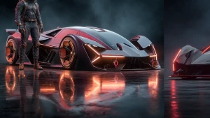 futuristic hypercar, full body shot of a single car, sharp angul...