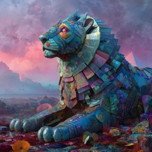 A mind-bending sphinx, its body a chaotic mashup of animal parts...