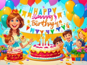 Illustrate a vibrant cartoon scene for Shannon's birthday on Jan...