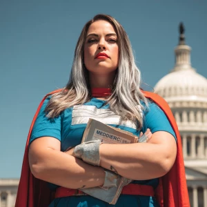 Illustrate a rralistic photo featuring a powerful plus-size woma...